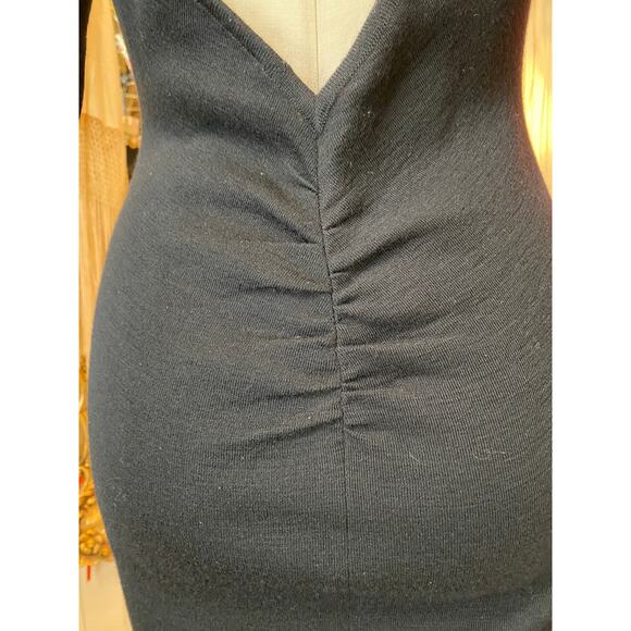 1980s black wool bandage dress backless beaded mock neck ruched 80s body con med - Picture 10 of 11